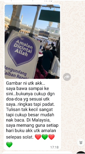 Testimoni pelanggan membawa buku Amalan Dicintai Allah ke Mekah