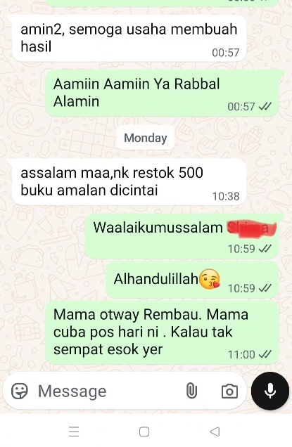Testimoni pelanggan restok 500 buku Amalan Dicintai Allah